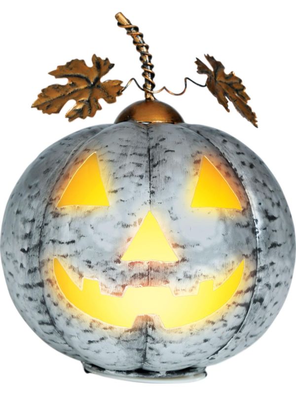 Zilveren metalen pompoen met verlichting halloween main product photo