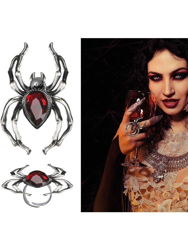 Zilveren spin ring met rode edelsteen halloween main product photo