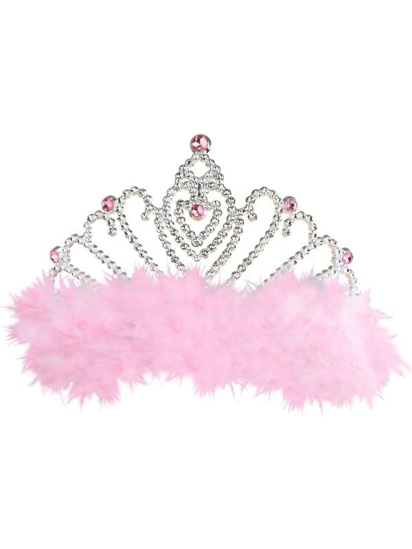 Zilveren tiara met roze veren