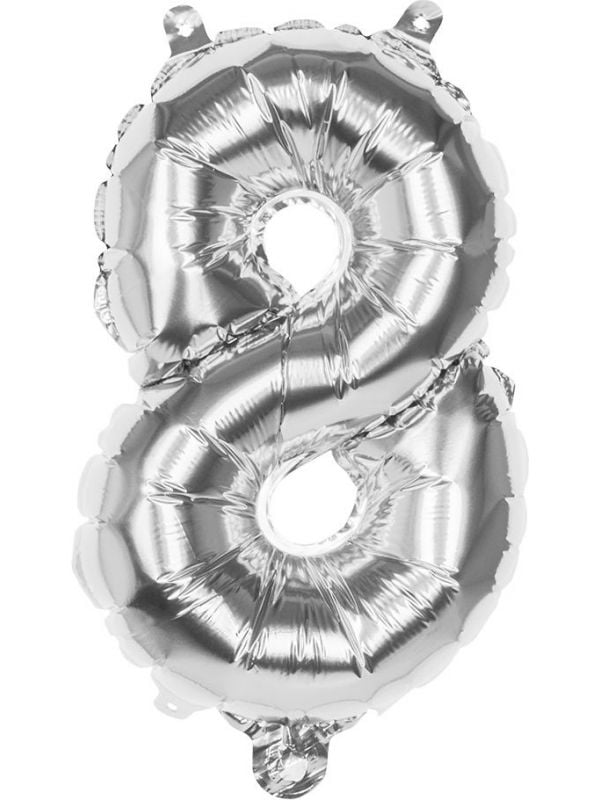 Zilveren XL folieballon cijfer 8