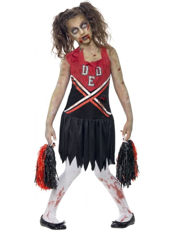 Zombie cheerleader outfit zwart rood