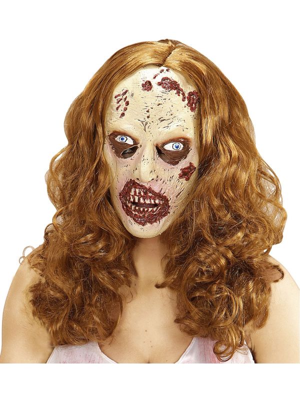 Zombie masker met bruine pruik main product photo