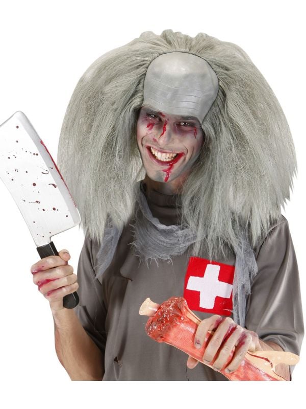 Zombie pruik grijs haar