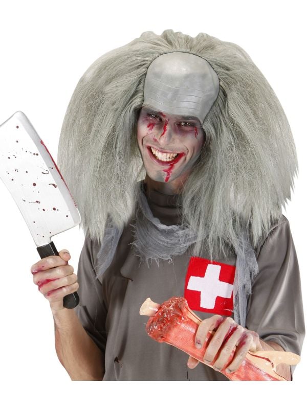 Zombie pruik grijs haar