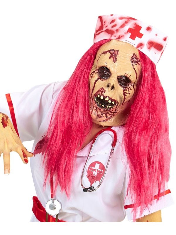 Zombie zuster masker met pruik