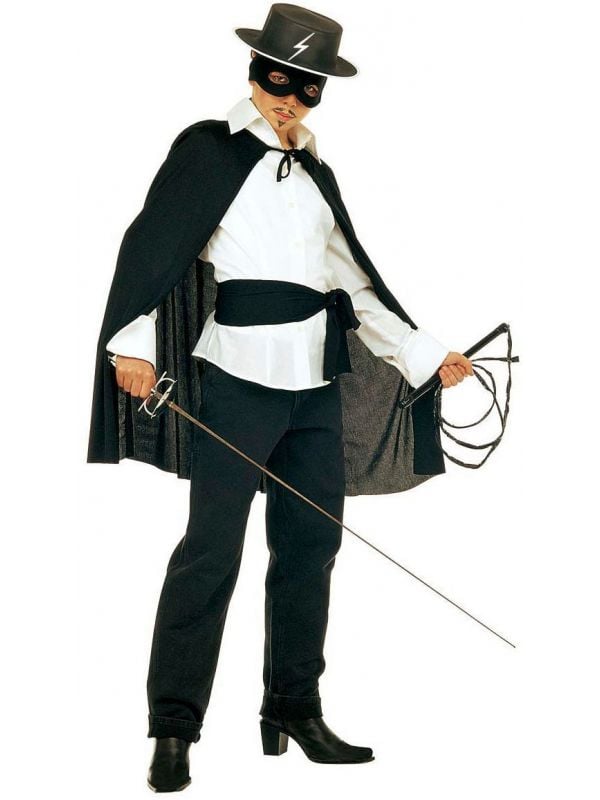 Zorro cape, hoed, oogmasker en sjerp
