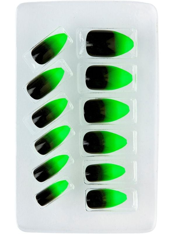 Zwart en neon groene heksen nagels