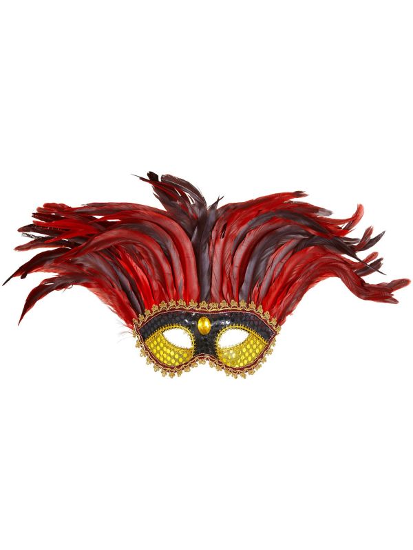 Zwart goud maya oogmasker met rode veren main product photo