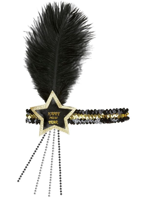 Zwart-gouden pailletten gelukkig nieuwjaar ster hoofdband