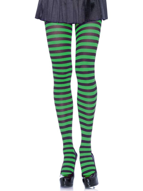 Zwart groene nylon gestreepte panty main product photo