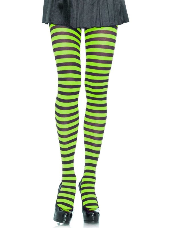 Zwart limoen groene nylon gestreepte panty main product photo