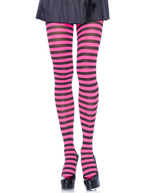 Zwart neon roze nylon gestreepte panty main product photo
