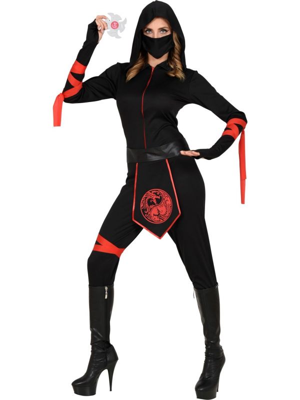 Zwart-rode ninja outfit dames