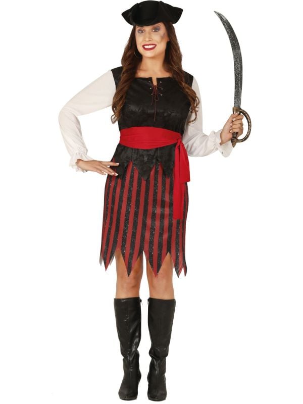 Zwart rode piraten outfit dames