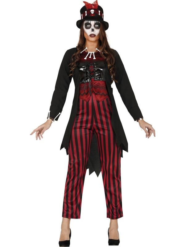 Zwart rood gestreepte voodoo outfit