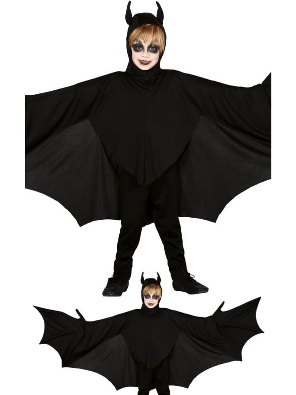 Zwart vleermuizen kostuum met vleugels kind