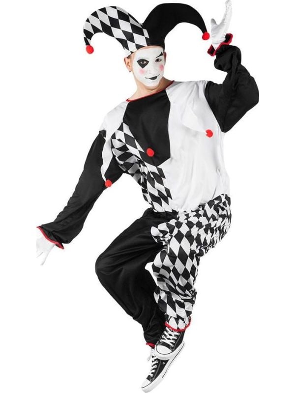 Zwart witte jester outfit heren