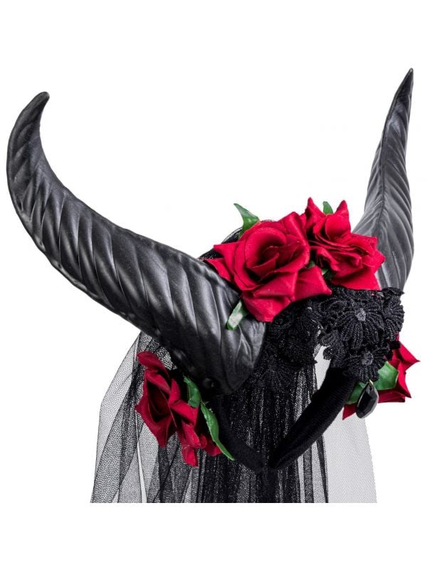 Zwarte bruidsluier halloween met hoorns