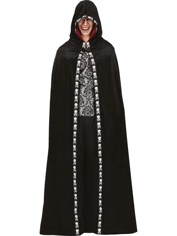 Zwarte fluwelen doodshoofd cape met capuchon 150 cm halloween main product photo