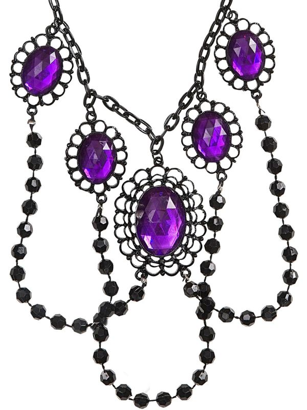 Zwarte geparelde choker met paarse juwelen main product photo