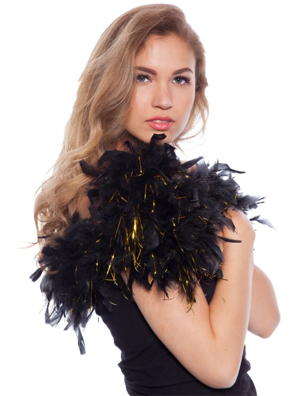 Zwarte gouden luxe veren boa 180cm main product photo