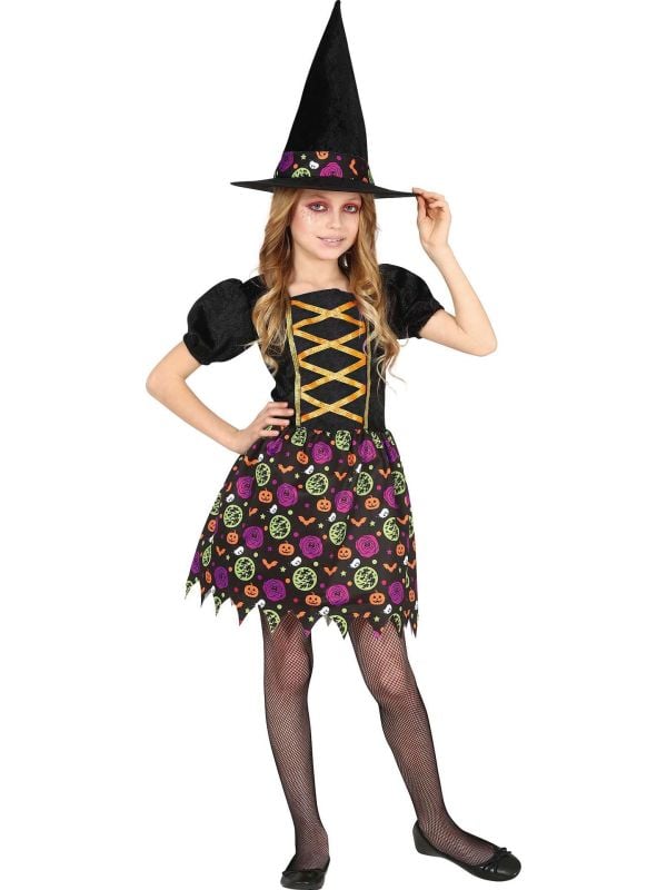 Zwarte heks met hoed outfit meisjes main product photo