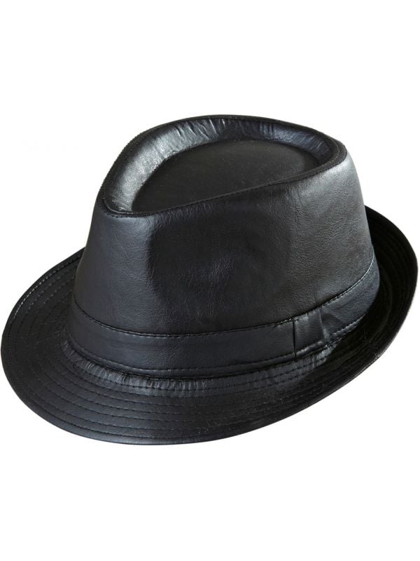 Zwarte lederlook hoed