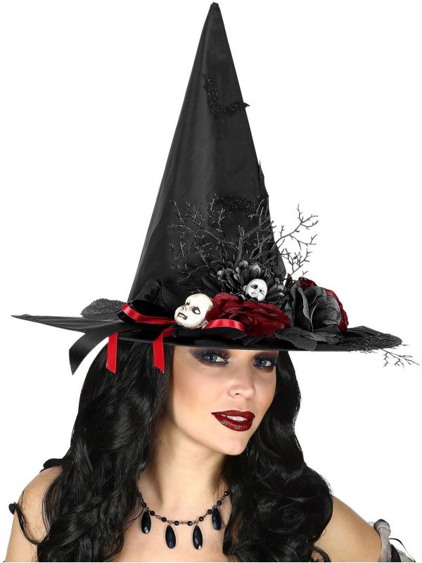 Zwarte luxe heksen hoed