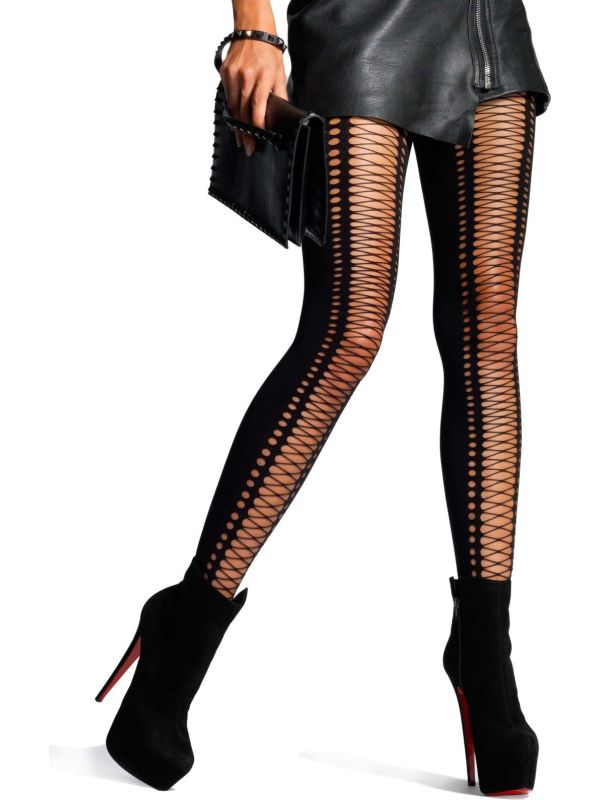 Zwarte naadloze elastaan panty met korset effect main product photo