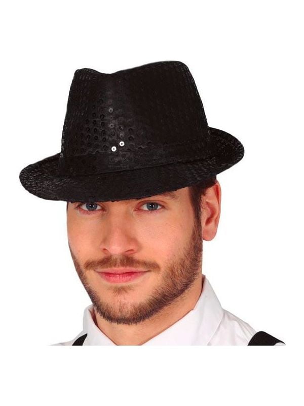 Zwarte pailletten fedora