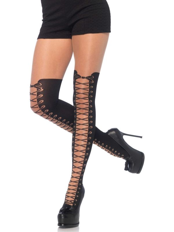 Zwarte panty met ingeweven veters main product photo