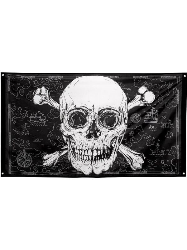 Zwarte piratenvlag met kaart