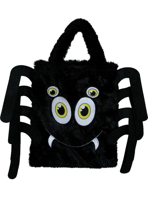 Zwarte pluche spinnen tas 19cm halloween