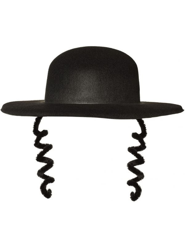 Zwarte rabbijn hoed met staartjes