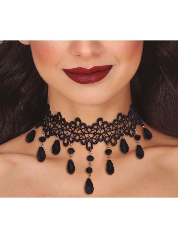 Zwarte regendruppel edelstenen choker main product photo