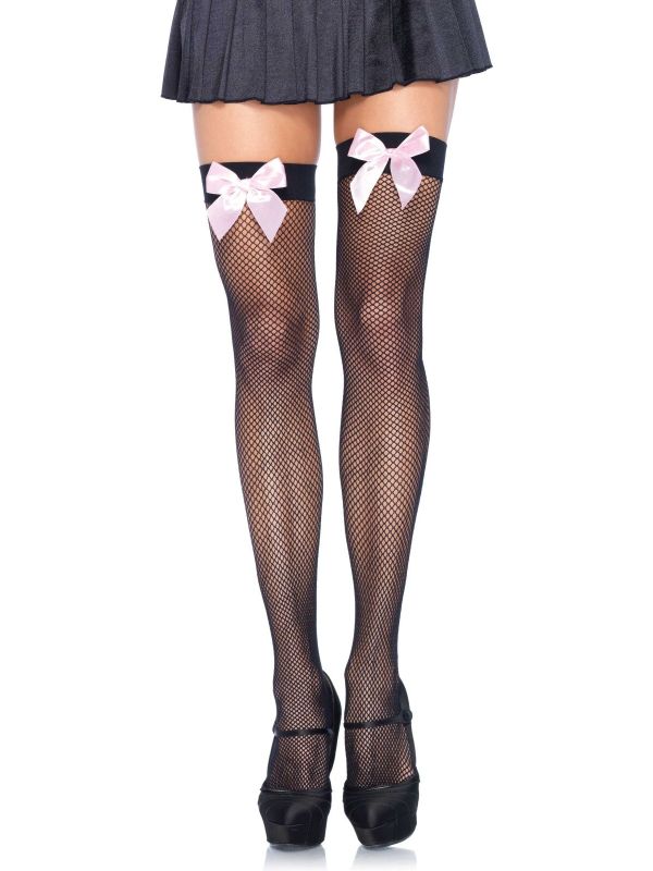 Zwarte visnetkousen met roze strik main product photo
