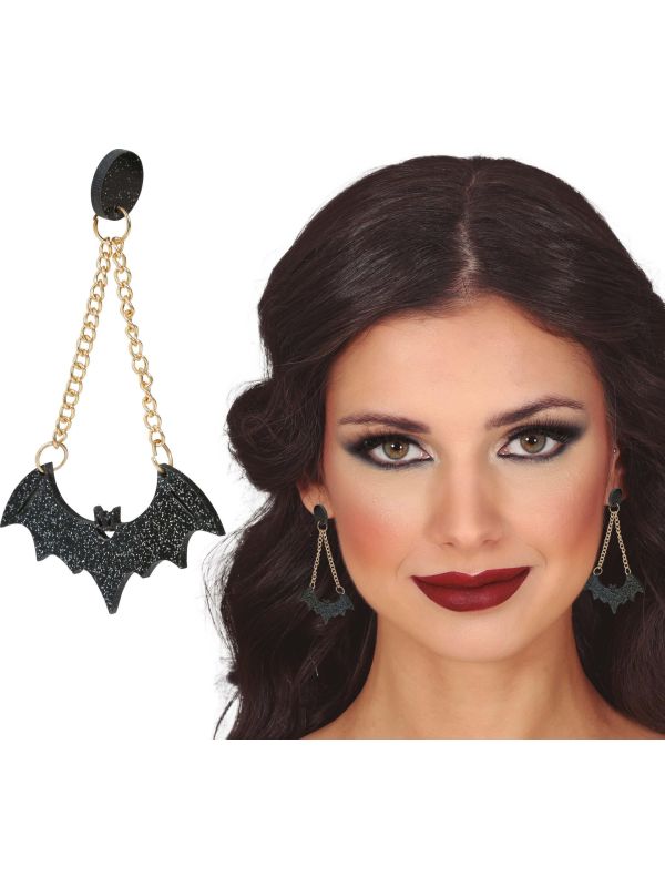 Zwarte vleermuis oorbellen plastic halloween