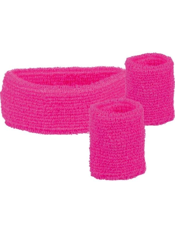 Zweetbandjes set neon roze