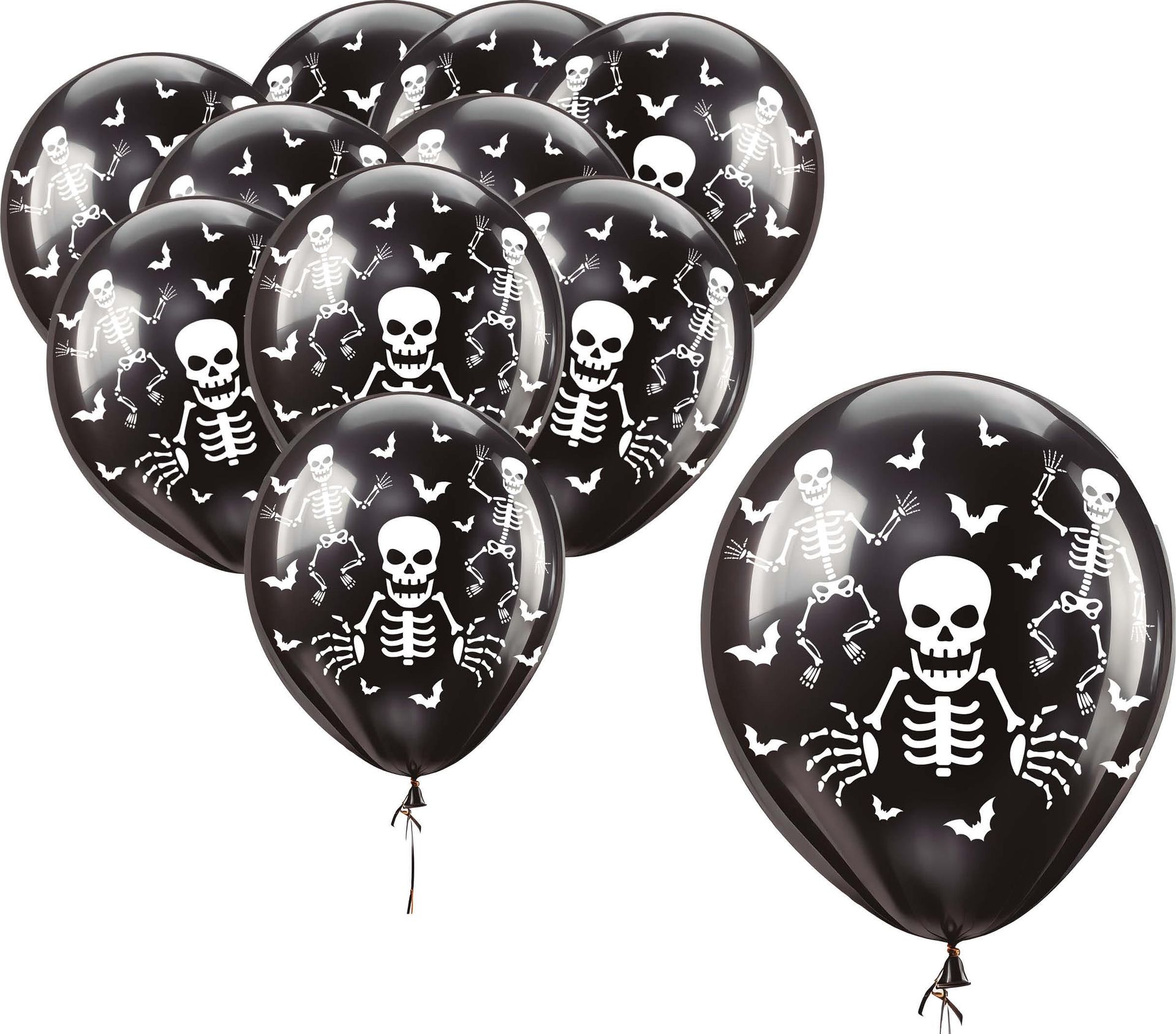 10 zwarte skelet ballonnen 30 cm halloween