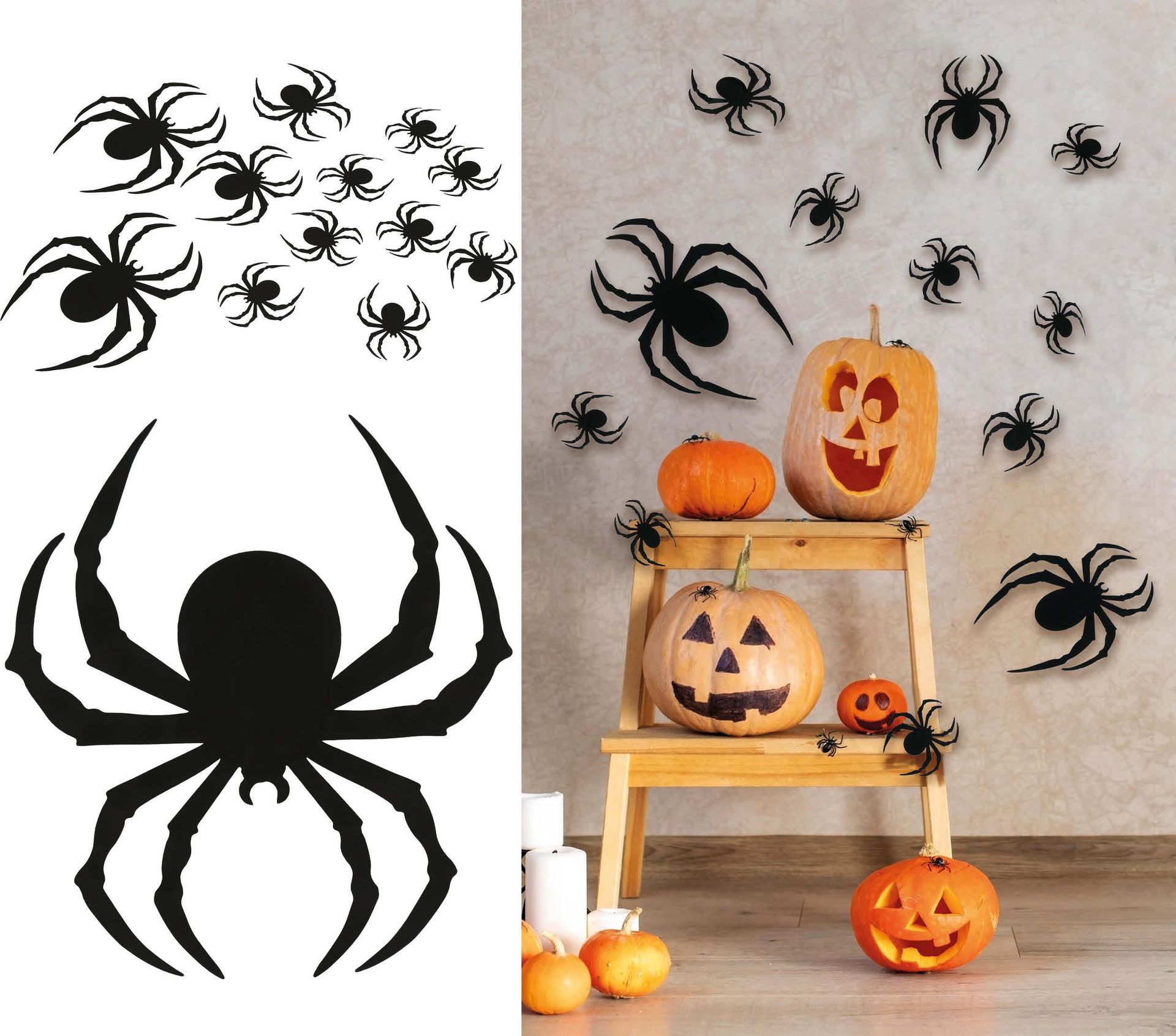 12 zwarte spinnen silhouetten 6 - 19 cm halloween