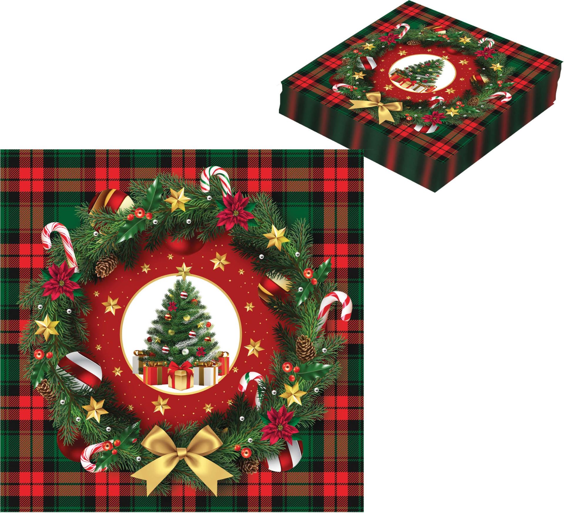 20 papieren kerstboom schotse ruit kerstservetten