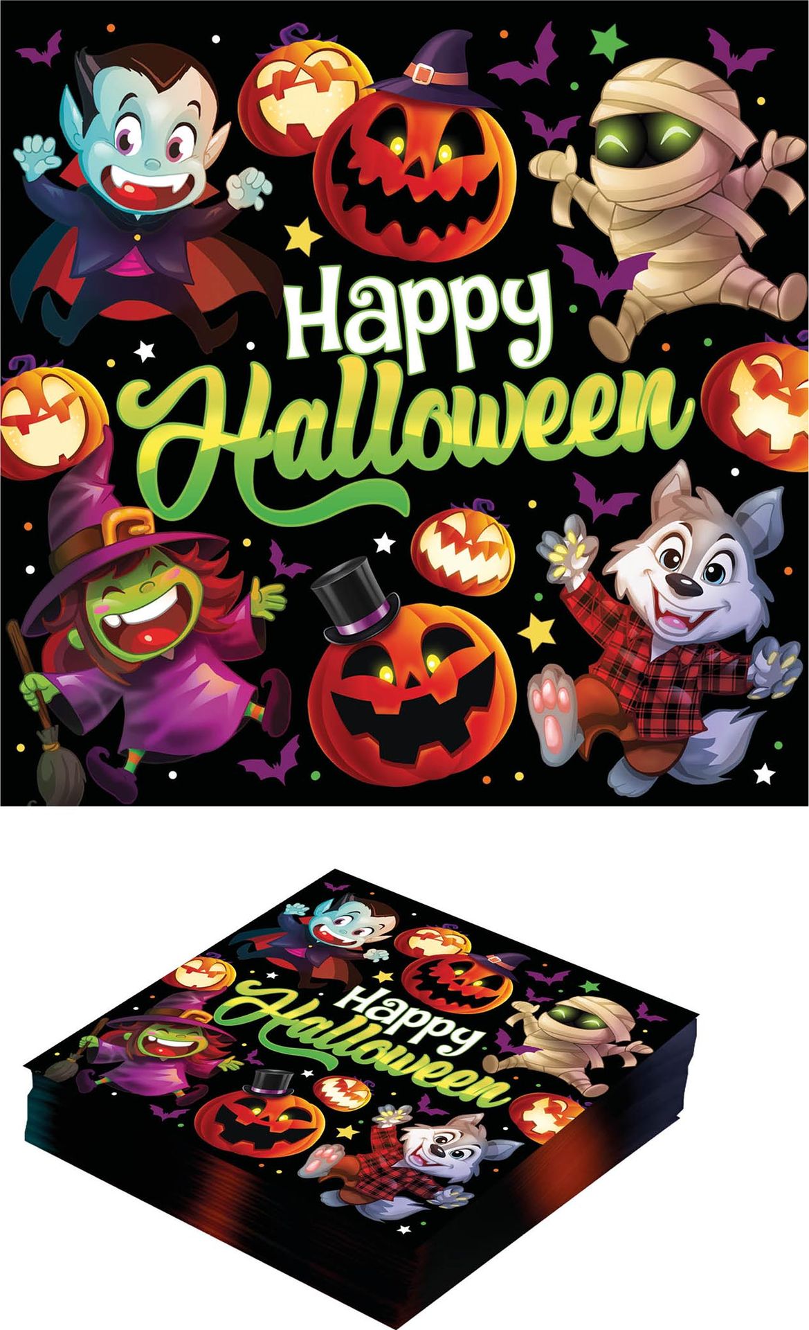 20 papieren servetten vrolijke halloween monsters