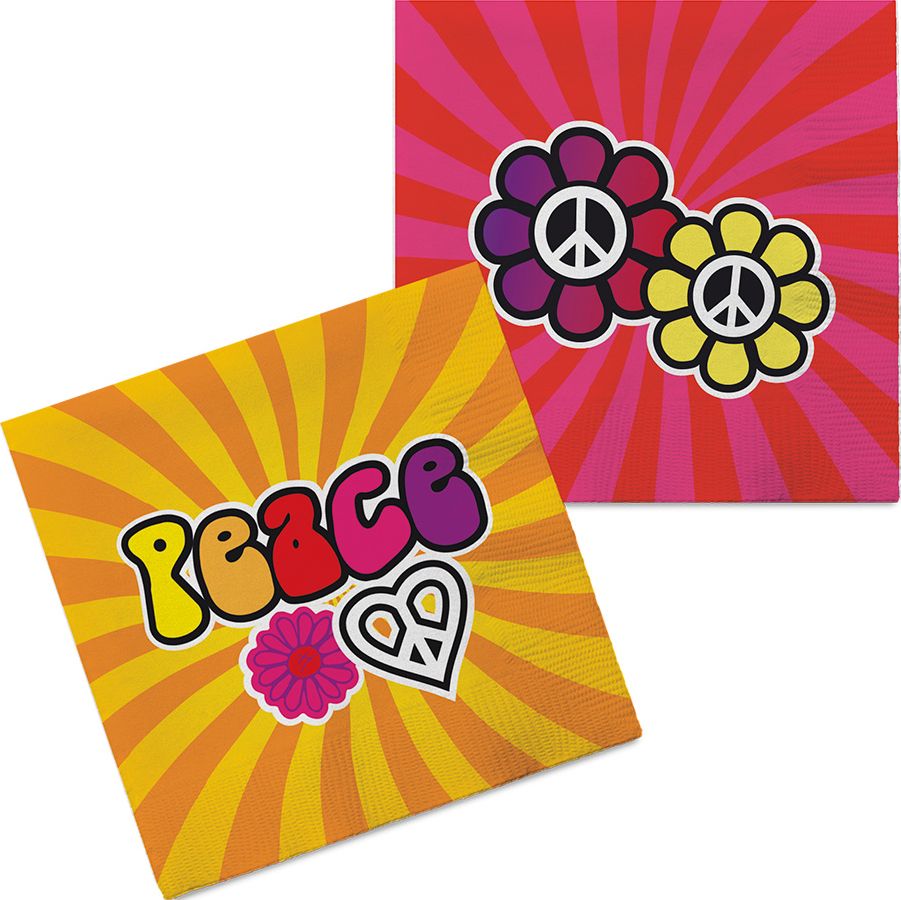 20 Retro peace hippie thema servetten