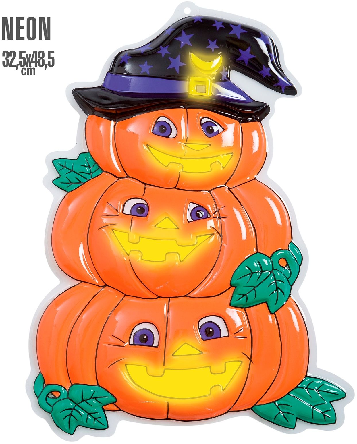 3D halloween neon pompoen trio met hoed