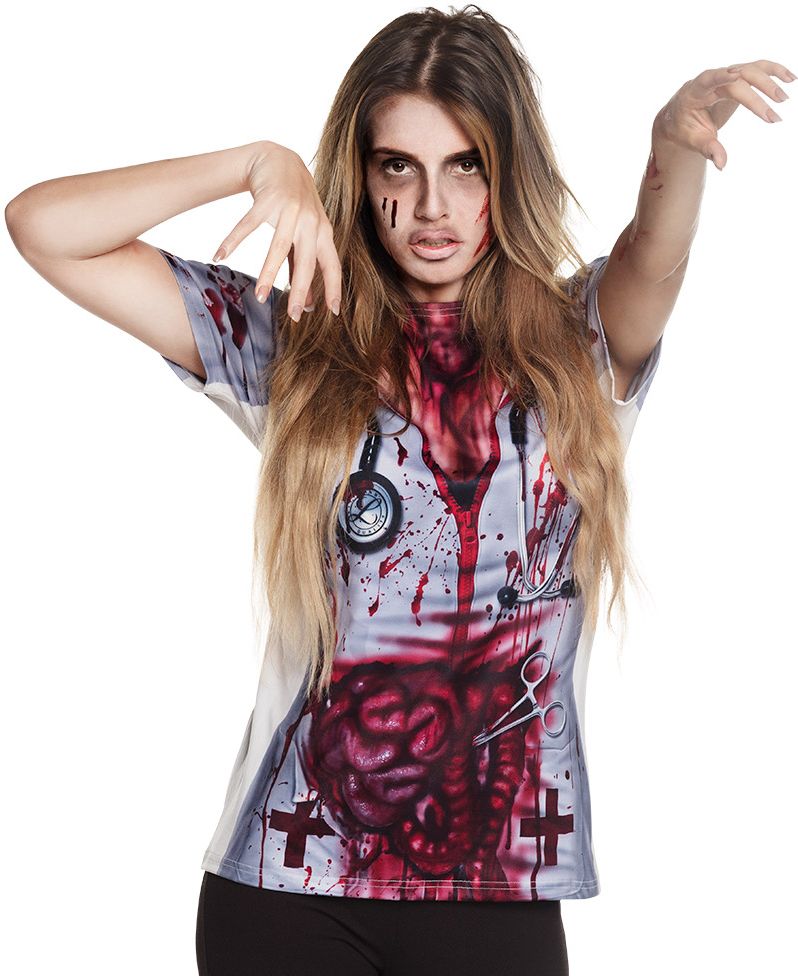 3D shirt zombie verpleegster dames
