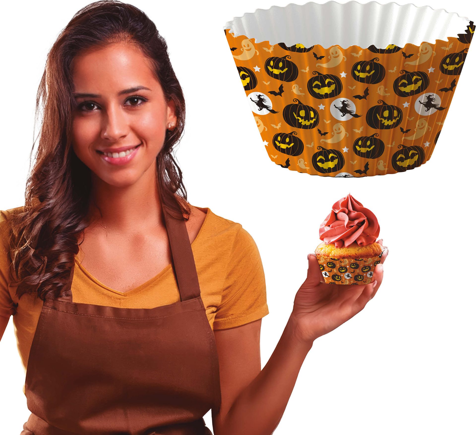 50 cupcake versiering wikkels oranje pompoen 5 cm halloween