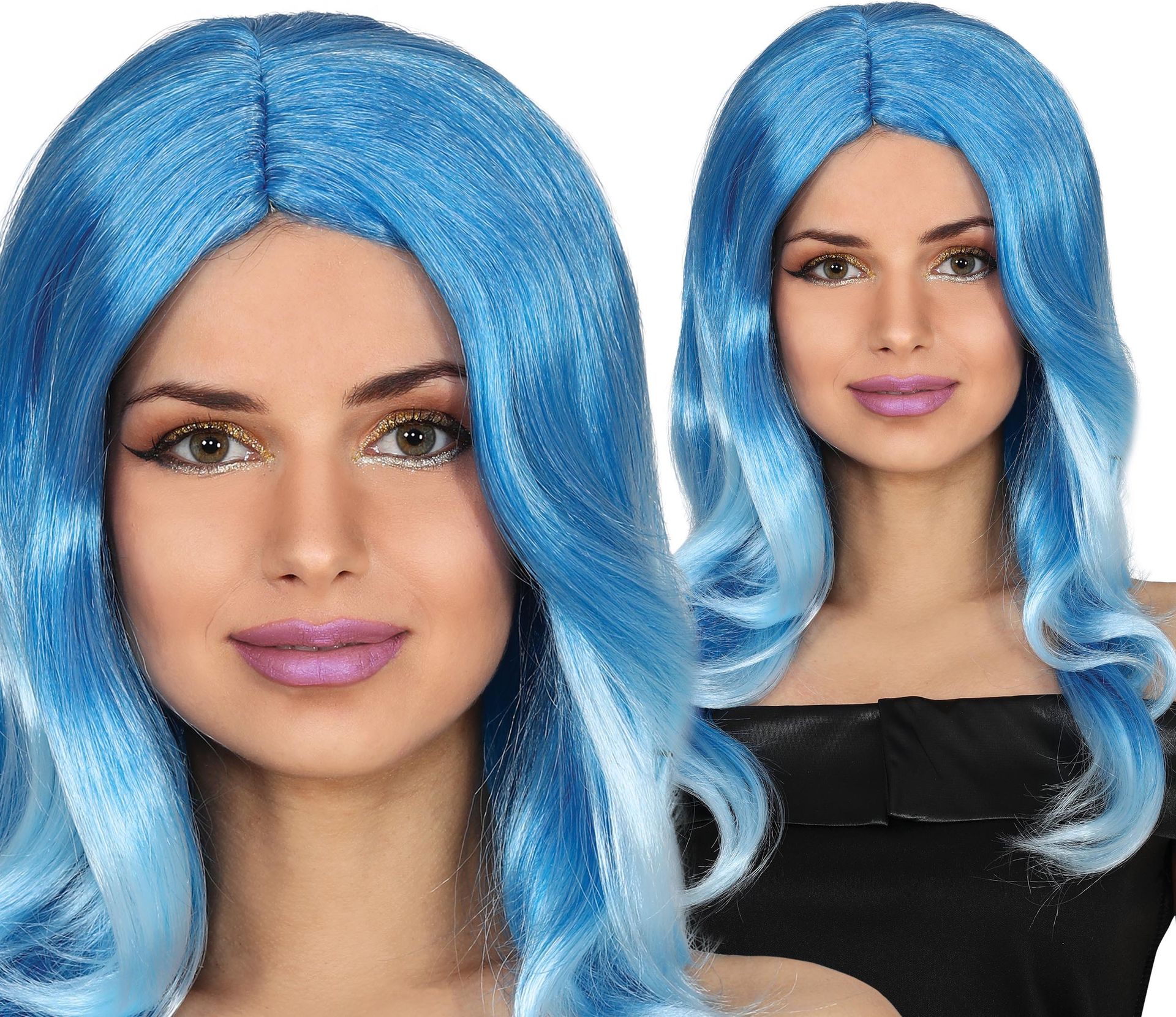 50's Pruik Lang met Slag Blauw