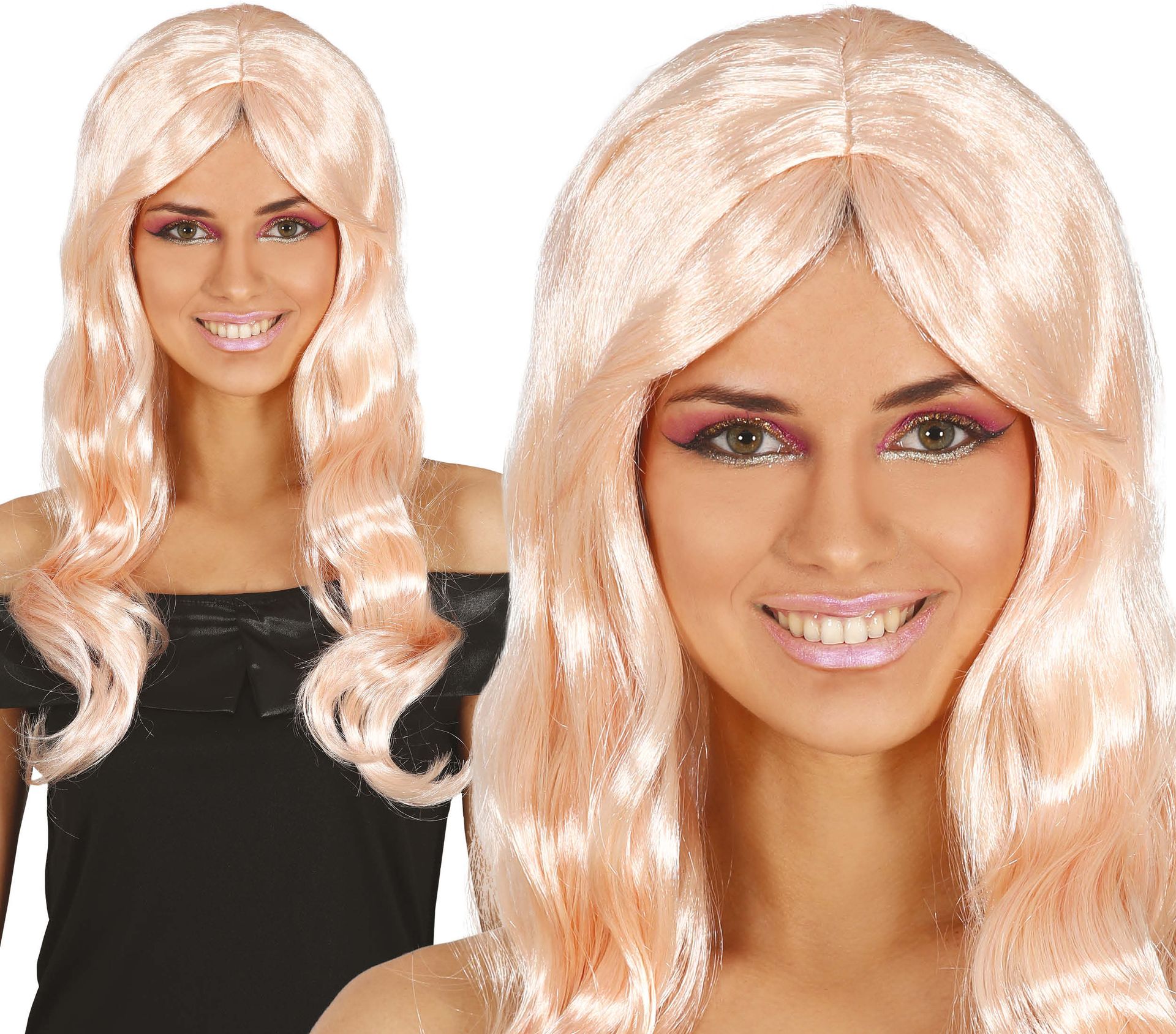 50's Pruik Lang met Slag Roze Blond