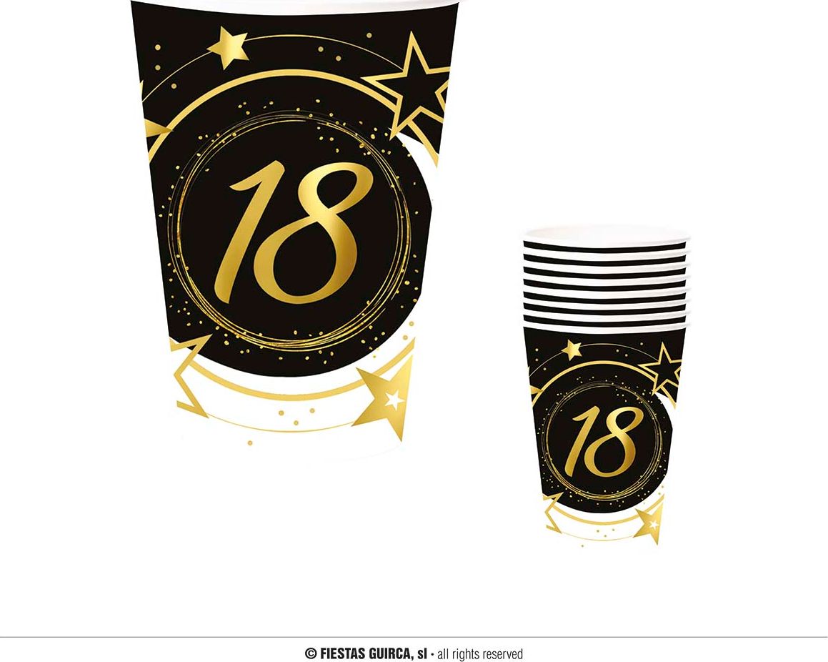 6 papieren drinkbekers 18 jaar 240 ml