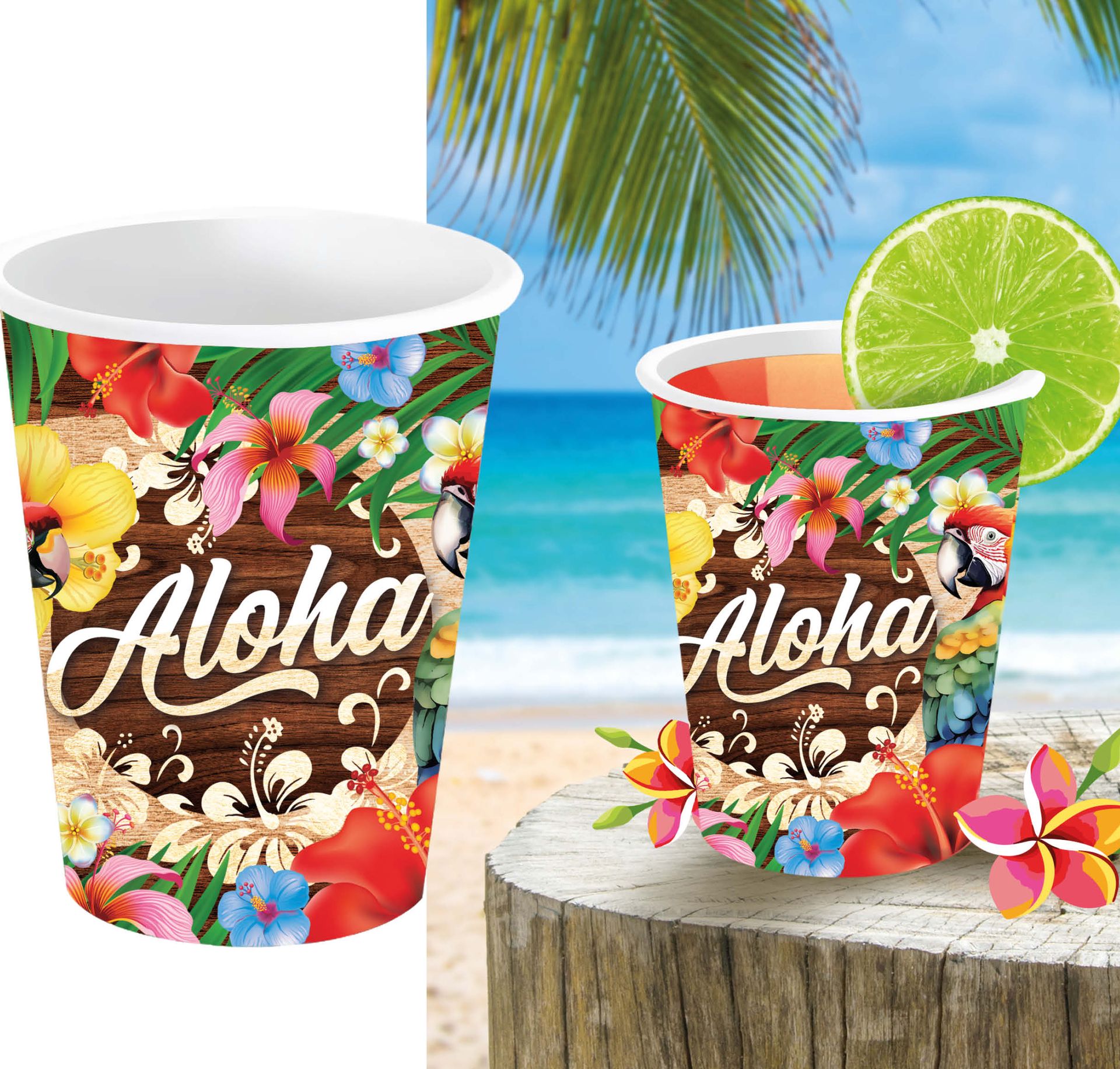 6 papieren drinkbekers Aloha Hawaii 240 ml